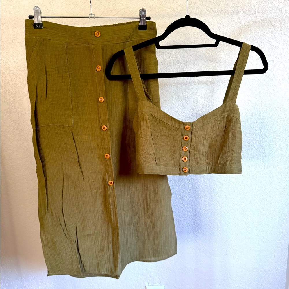 Olive Green Button-Down Dress Set